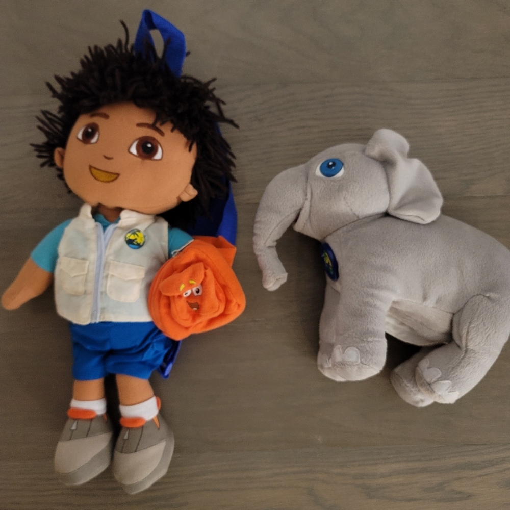 Dora the explorer Diego plush back pack toy and elephant.
